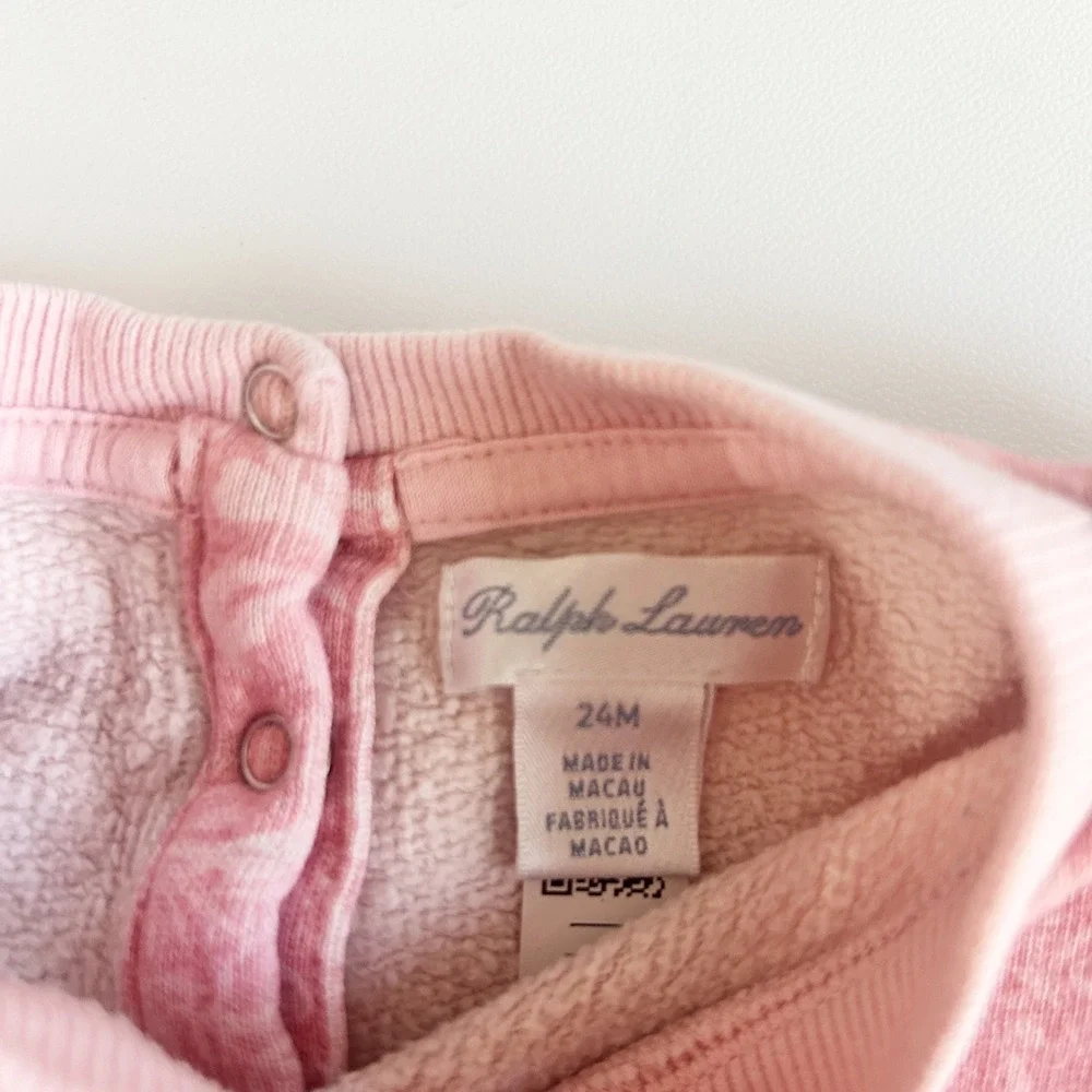 Ralph Lauren Toddler Girls Pink Floral Toile Forest Peplum Fleece Sweatshirt 24M